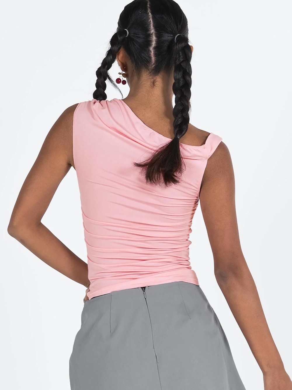 Princess Polly: Pink Solid One-Shoulder Ruched Stretch Jersey Top, Size 8(M) - Picture 3 of 7